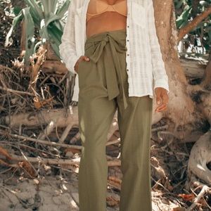 Billabong - Sand Stand Olive Green Belted Paperbag Waist Pant